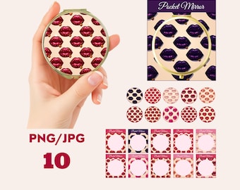 Glossy Lips Pocket Mirror Designs , Glam Lip Art Clipart, Instant Download