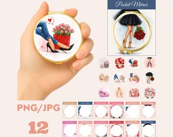 Chic Lifestyle Clipart Set , Luxury Compact Mirror Art, Instant Download