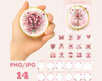 Lot de miroirs de poche pour la Saint-Valentin, Amour romantique, téléchargement immédiat