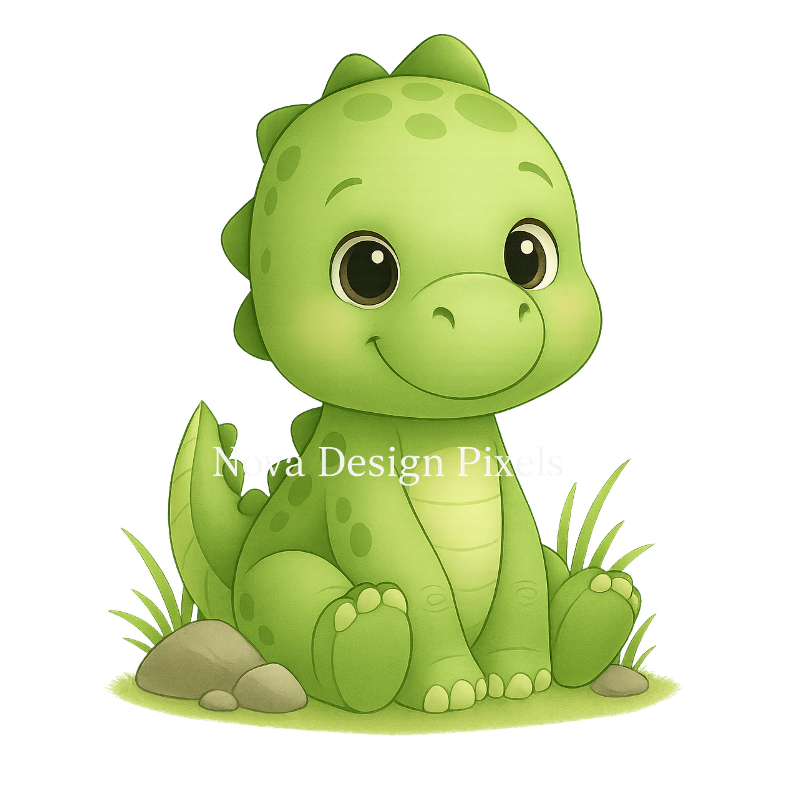 Baby Dinosaur Clipart Set, Cute Dino PNG, Colorful Cartoon Dinosaurs ...