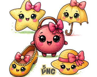 Kawaii Objects Clipart | Watercolor Cartoon PNG Bundle (Digital Download)