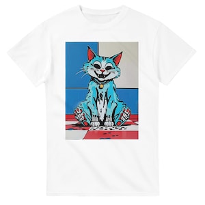 Smiling Cartoon Cat T-Shirt – Playful Pop Art Kitty Graphic Tee