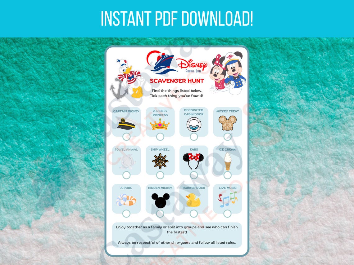 Disney Cruise Line Scavenger Hunt – Printable Family Cruise Activity ...