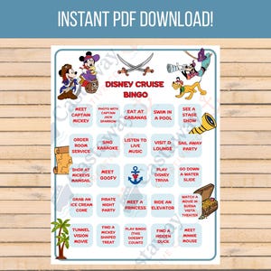 Disney Cruise Line Bingo Game – Printable Family Cruise Activity – Fish Extender Gifts – Fun Vacation Game for Kids & Adults