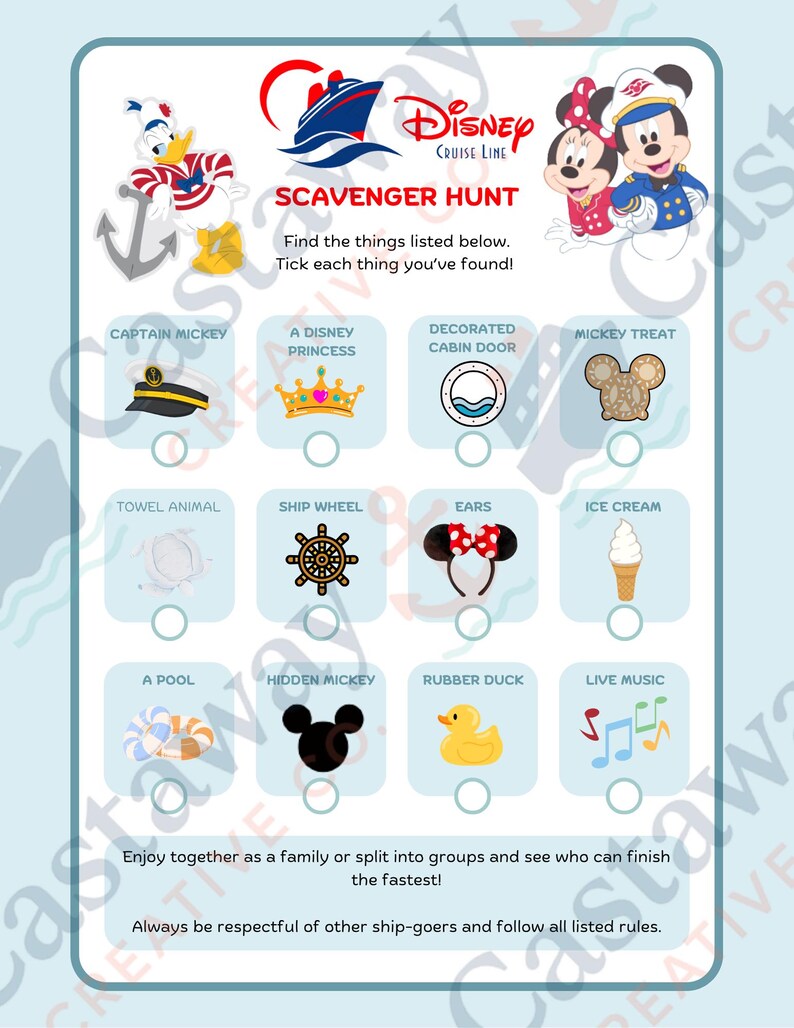 Disney Cruise Line Scavenger Hunt – Printable Family Cruise Activity ...