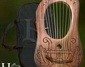 10 String Rosewood Lyre Harp Handcrafted Celtic Style Instrument Traditional Folk Music Gift Lyra Harp for Beginners Professional By LH Harp