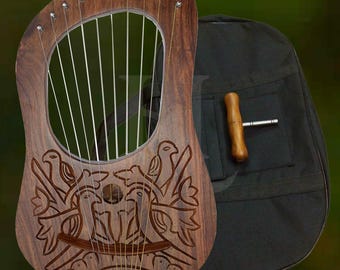 10 String Rosewood Lyre Harp Sparrow Handcrafted Celtic Style Instrument Traditional Folk Music Gift Lyra Harp for Beginners & Professionals