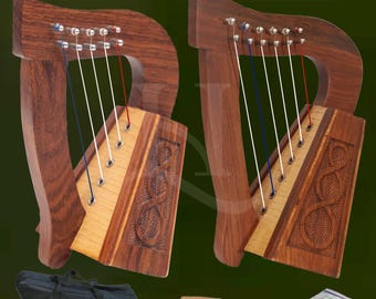 Handmade Celtic Irish Mini Harp 5 and 6 String Small Lyre Harp Portable Harp with Free Tuning Key, Bag, Strings Folk Instrument Gift by LH