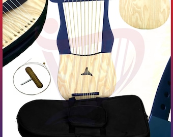 10 String Blue Lyre Harp Old World Irish Highland Style Handmade Folk Harp Yellow Decorative Celtic Instrument Unique Music