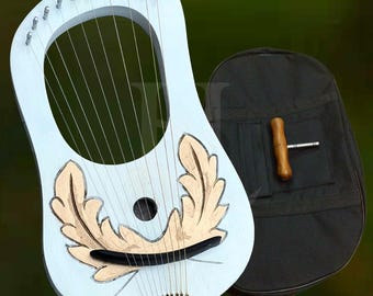 10 String Rosewood Lyre Harp White Gold Handcrafted Celtic Style Instrument Traditional Folk Music Gift Harp for Beginners & Professional