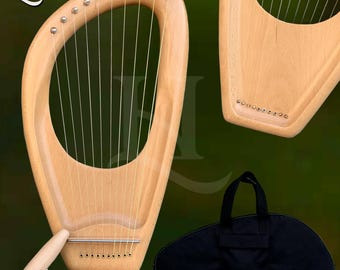 10 String Lyre Harp Mini Wooden Folk Instrument | Handcrafted Ancient Style Harp | Celtic Biblical Music Gift | Red cedar wood