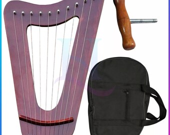 10 String Lyre Harp | Handcrafted Red Cedar Mini Kinoor | Ancient Style Folk Instrument | Celtic & Biblical Music Gift
