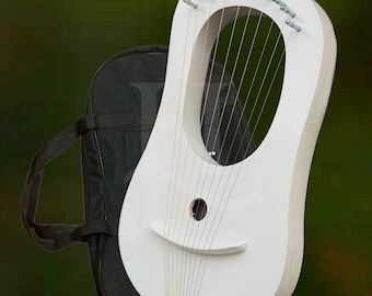 10 String Rosewood Lyre Harp White Handcrafted Celtic Style Instrument Traditional Folk Music Gift Harp for Beginners & Professional