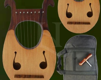 Handmade Lyre Harp 8 Strings Two Tone Wood Design | Small Celtic Folk Harp with Tuning Key & Bag | Beginner Music Gift Premium Quality By LH
