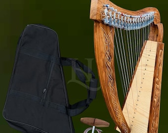 19 String Solid Lyre Harp Handmade Rosewood Celtic Irish Harp | Natural Finish, Hand Carved Folk Instrument with Tuning Key Bag & Strings LH