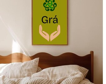 Grá Irish Wall Art – Celtic Love Print with Hands & Knot Symbol