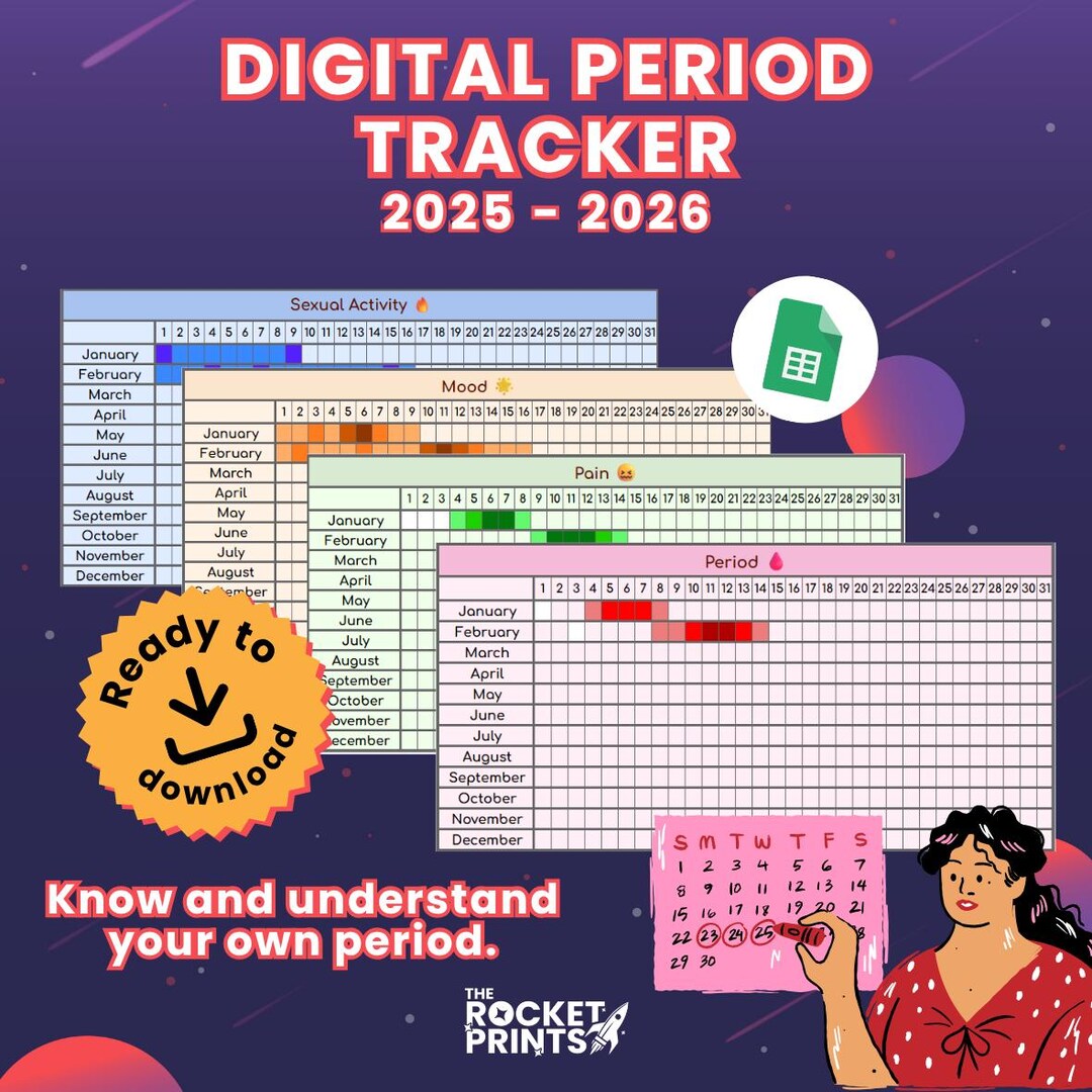 Period Tracker | Google Sheets Template | 2025-2026 | Digital Planner ...