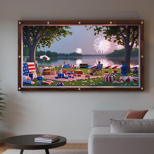 4th of July Frame TV Art - American Picnic Scene with Fireworks | Samsung Frame TV Digital Download | Patriotic Independence Day Decor