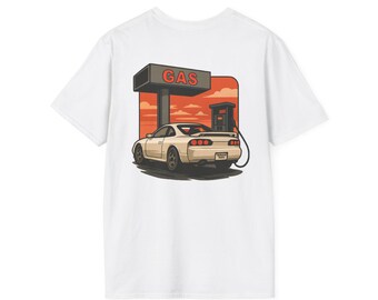 Maglietta unisex JDM Gas Station / Hellbound Habits / Maglietta per auto, JDM, R32, R33, R34, GTR, Streetwear, stile urbano, grafica sul retro