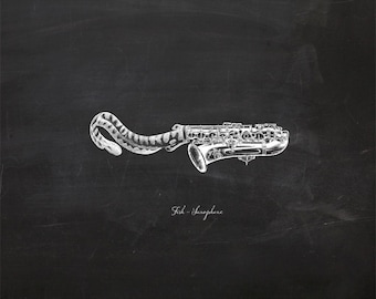 Vintage Fish Saxophone on Chalkboard Print 8x10 P132