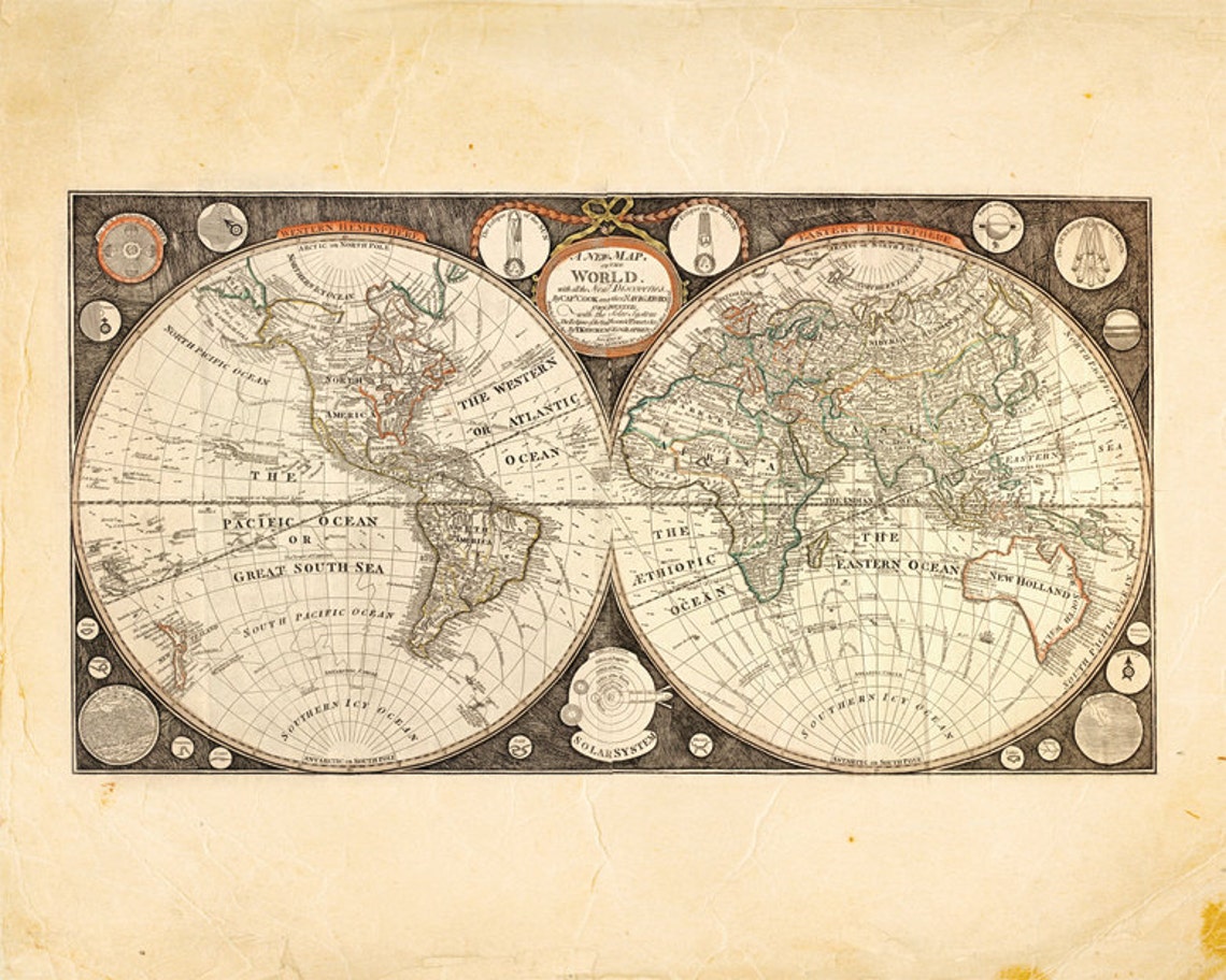 Vintage World Map Solar System Print 8x10 P137 - Etsy