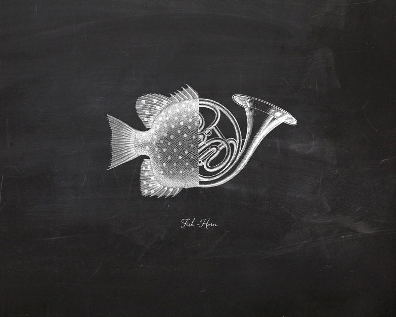 Vintage Fish Horn on Chalkboard Print 8x10 P129