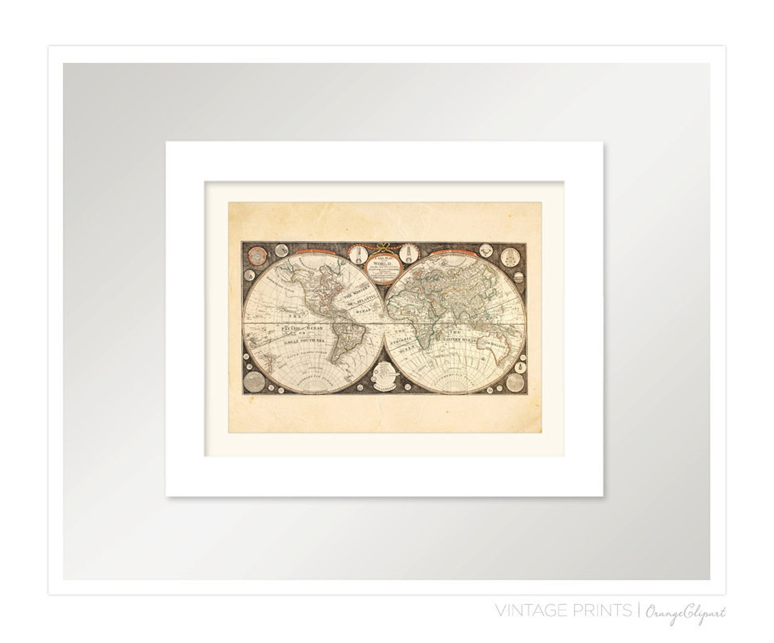 Vintage World Map Solar System Print 8x10 P137 - Etsy