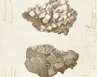 Vintage Crystals "Cristaux" on French Ephemera Print 8x10 Minerals Geology Crystal Print 5x7 P291