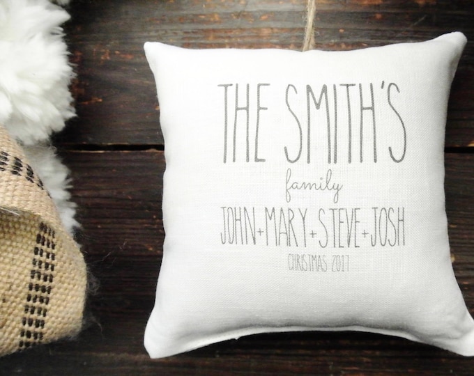 Custom First Christmas ornament Rustic Christmas Linen Pillow First Christmas in this house Ornament Personalized Christmas ornament