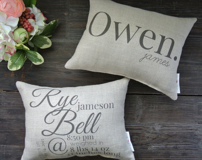 Double Sided Birth Announcement Little Pillow