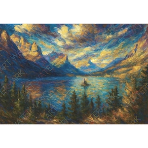 East Glacier National Park Canvas Wall Art | Montana Landscape Painting | Nature & Mountain Home Decor