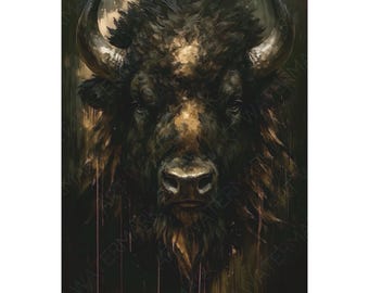 Modern Buffalo Painting on Canvas | Western Animal Painting | Rustic Wildlife Home Decor | Nature Artwork Print