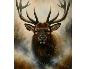 Majestic Bull Elk Canvas Wall Art – Premium Western Wildlife Painting Print | Rustic Nature Decor for Cabin or Lodge