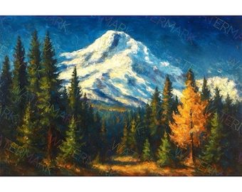 Mt. Hood Oregon Canvas Wall Art | Pacific Northwest Landscape Painting | PNW Mountain Artwork for Home Décor