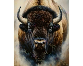 Majestic Buffalo Canvas Wall Art | Western Animal Painting | Rustic Wildlife Home Decor | Nature Artwork Print
