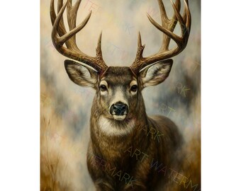 Buck Deer Canvas Wall Art – Rustic Nature Accent for Living Room, Bedroom, or Entryway