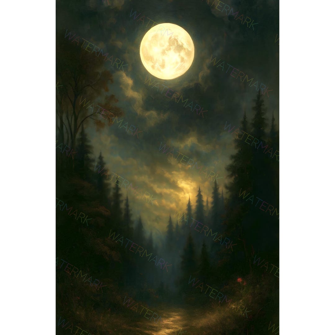Moonlit Forest Canvas | Night Sky Woodland Wall Art | Serene Nature ...