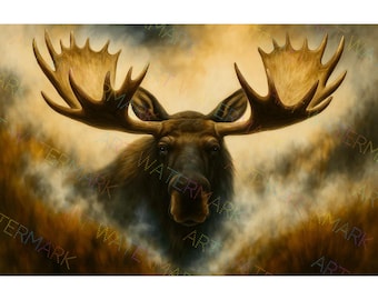 Bull Moose Canvas Art – Rustic Wildlife Wall Decor | Western Nature Print for Cabin or Lodge