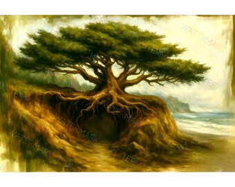 Tree of Life Canvas Wall Art | Coastal Nature Painting | Beach House Home Decor | Modern Tree Artwork | Spiritual Wall Accent