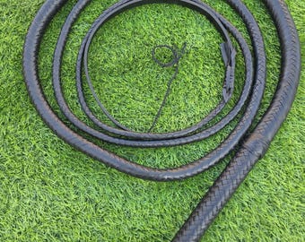 Handmade Leather Bullwhip 16plaits black whip, Indiana Jones Style