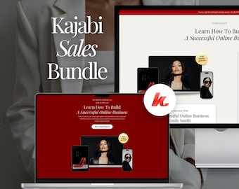 Kajabi Verkaufsseite Bundle-Vorlage für Business Coaches High-Tour-Course Trichter, Checkout Warteliste Dankesseiten, rotes elegantes Luxe Design