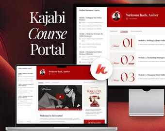 Kajabi Course Template for Course Creators, Business and Life Coaches, Red Elegant Luxe Design, Includes Canva Thumbnails