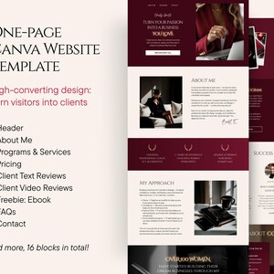 Coach Website Canva Template, Coaching Landing Page, One Page Feminine Website Luxury Design for Life, Business Coaches, Influencers