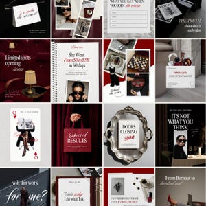 May include: A collage of images with a burgundy and white color scheme. Text includes "Is it worth the investment?", "Limited spots opening soon", "She Went From $0 to $5K in 60 days", "Expected Results", "Doors Closing Soon", and "It's Not What You Think".