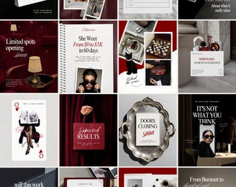 50 Cherry Red Aesthetic Instagram Feed Templates for Coaches, Course Creators, Social Media Managers, Influencers, Luxury Scrapbook Design