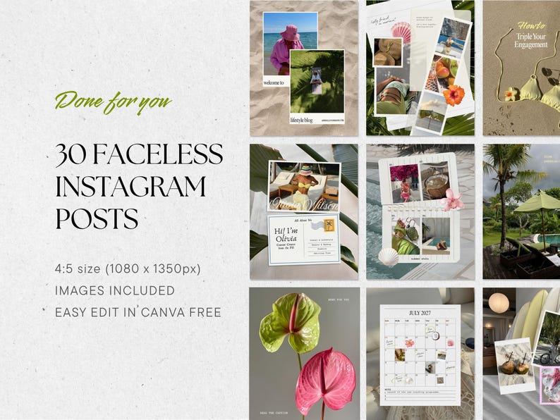 30 Instagram Feed Faceless Summer Templates for Social Media Managers ...