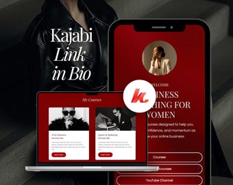 Kajabi Link In Bio Template Website Home Page for Business Coaches, Life Coaches, Red Elegant Luxe Design