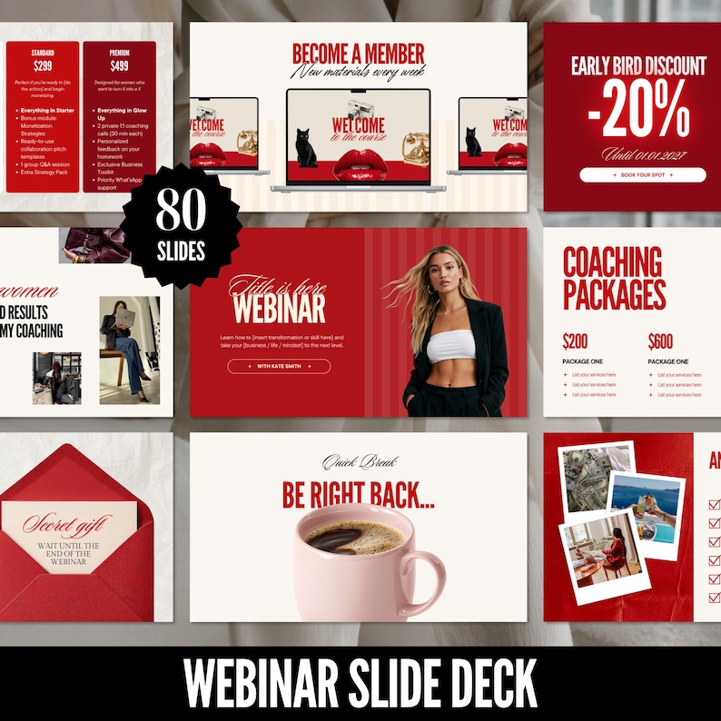 Canva Slide Deck Webinar & Masterclass Presentation Template Coaches Online Course Creation Coaching PPT PowerPoint Red Design image 1