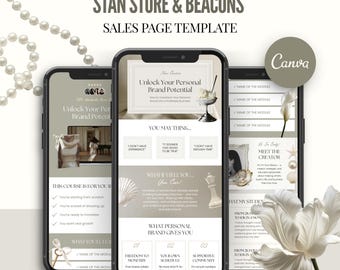 Elegant Stan Store Sales Page Canva Template for Coaches & Course Creators Link in Bio Mobile Faceless Funnel Landing Page
