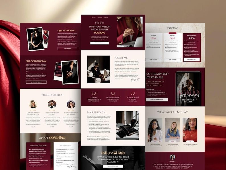 Coach Website Canva Template, Coaching Landing Page, One Page Feminine Website Luxury Design for Life, Business Coaches, Influencers
